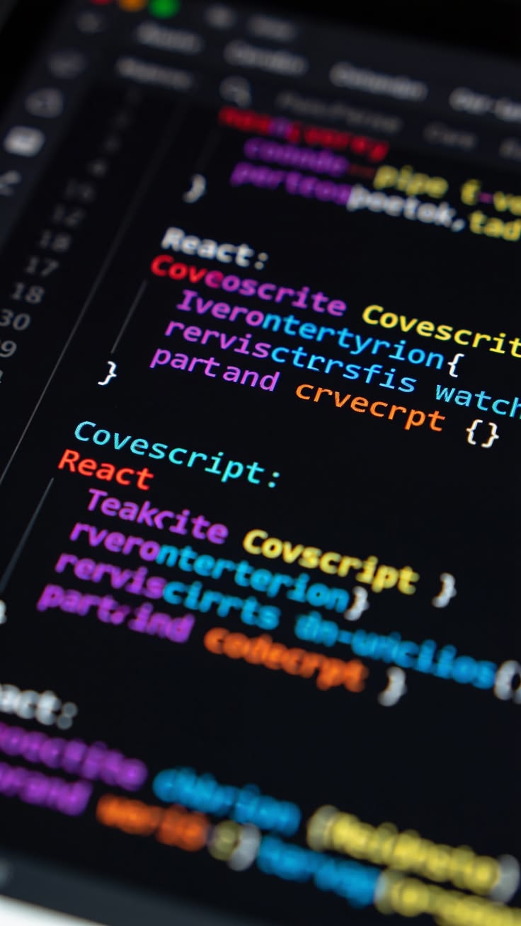 Gros plan de code aux couleurs vives sur un écran sombre